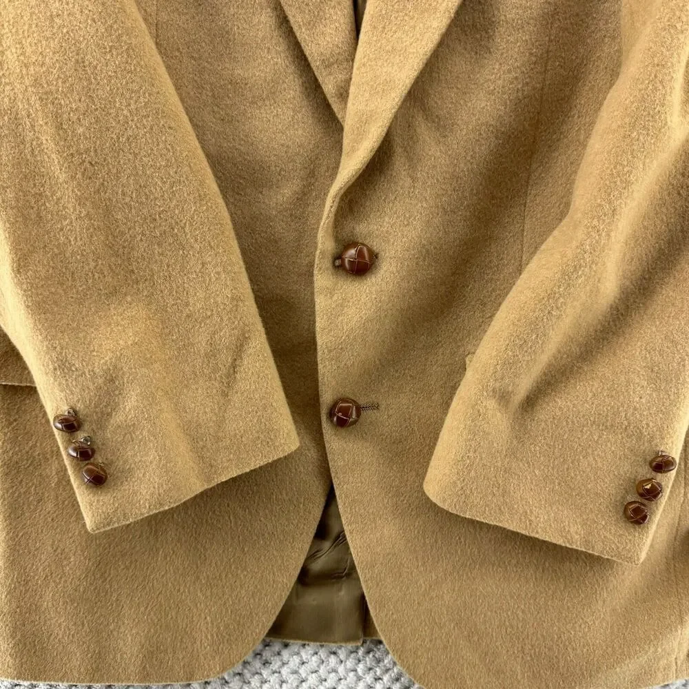 VTG Bill Blass Blazer Men 42 100% Camel Hair Khaki Coat Jackets Lined 2 Button